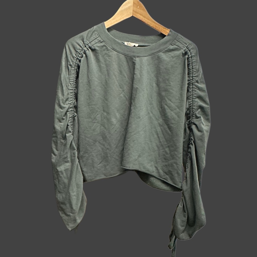 OPEN EDIT | ARITZIA Olive Gray Women's Crop Ruffled Long-sleeve Shirt